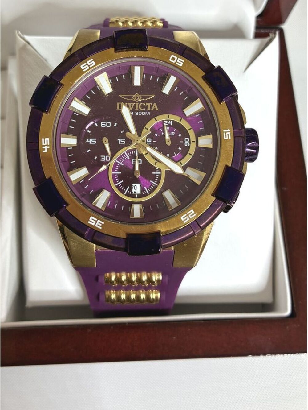 Invicta Aviator Men's Quartz Chronograph Purple & Gold Wristwatch Model # 40658